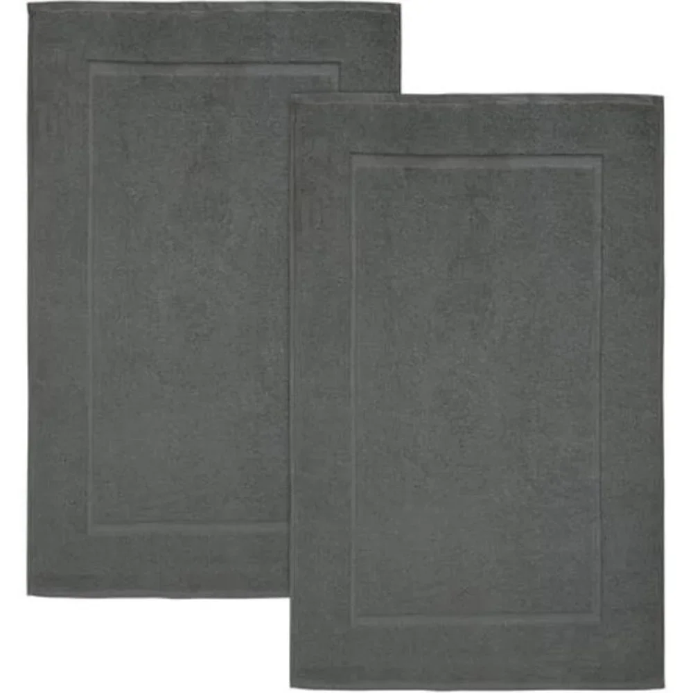 Cotton Bath Mat Set 2 Pack Super Soft Absorbent Luxury Bathroom Floor Rugs Grey